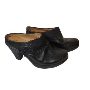 Sbicca Clogs Women's Shoes Black Leather Size 8.5 Block Heel Bow